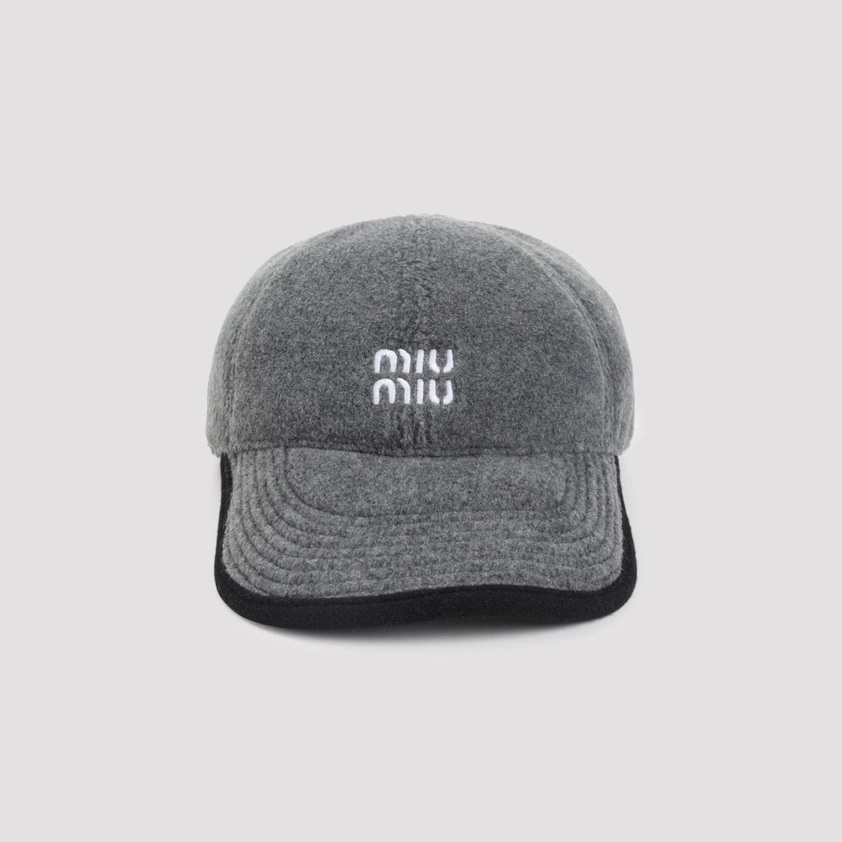 Miu Miu Wool Cap With Contrast Brim - Grey