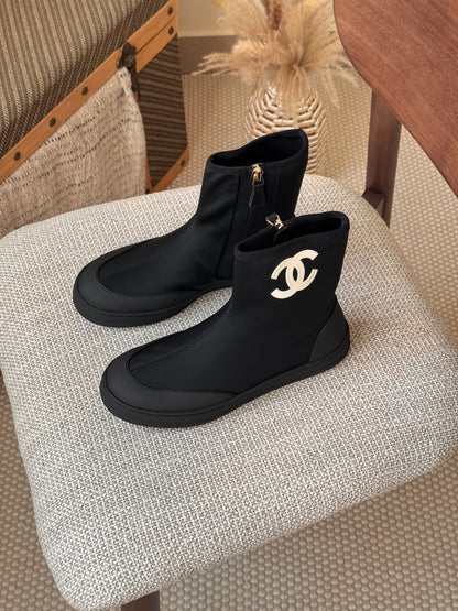 Chanel Logo Ankle Boots - Black