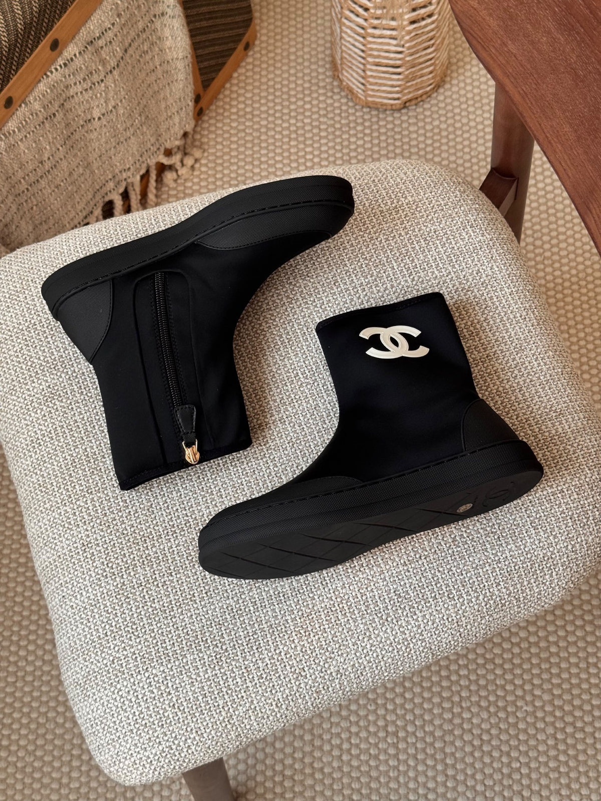 Chanel Logo Ankle Boots - Black