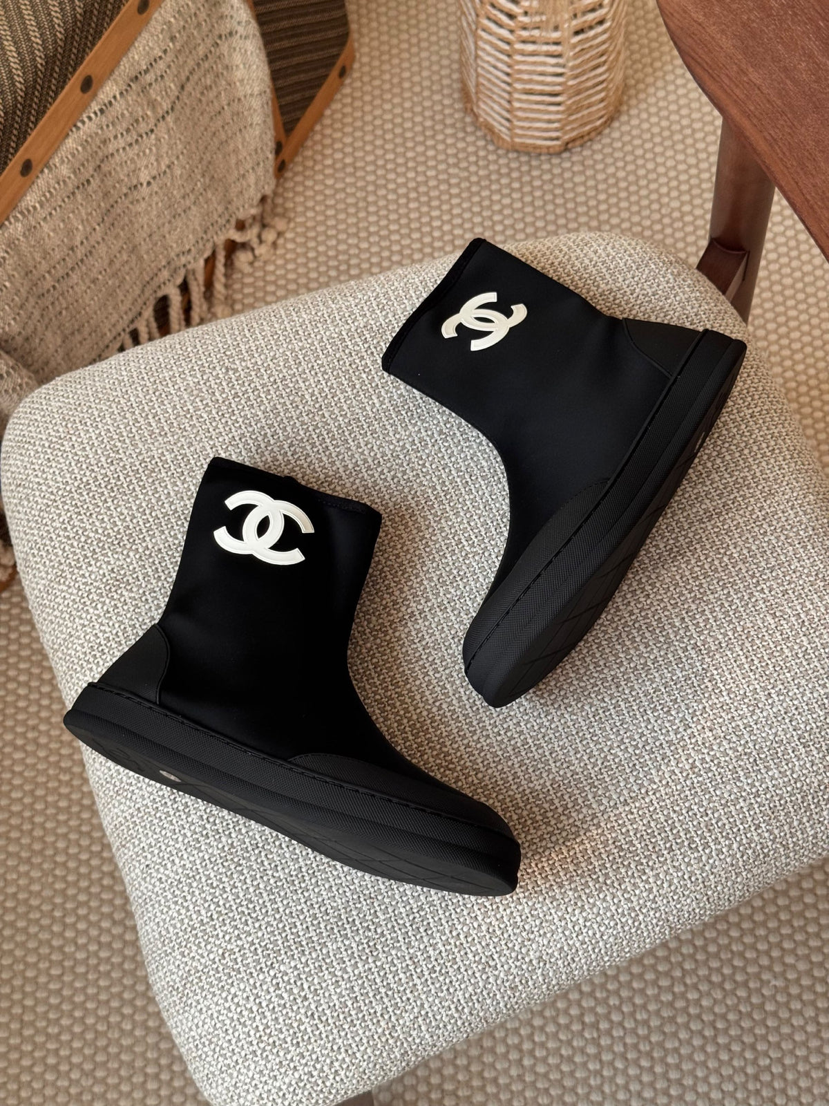 Chanel Logo Ankle Boots - Black