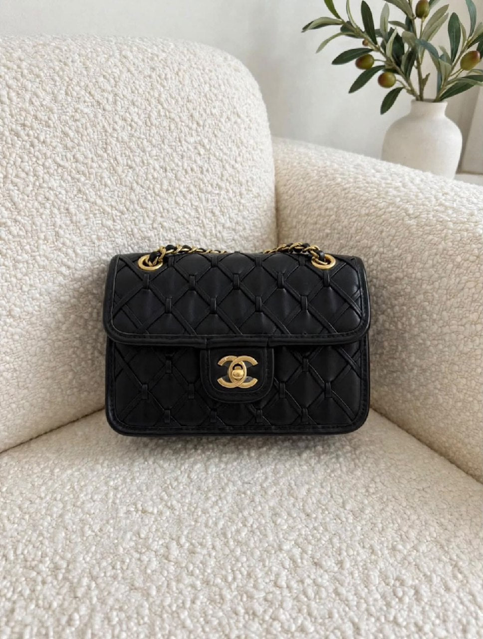 Chanel Woven Flap Shoulder Bag - Black