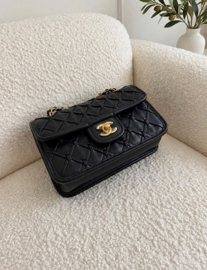 Chanel Woven Flap Shoulder Bag - Black