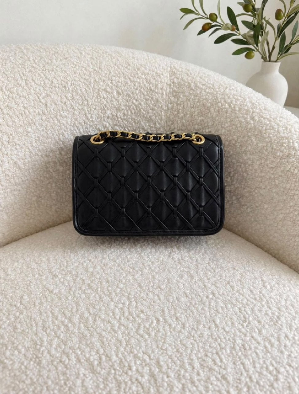 Chanel Woven Flap Shoulder Bag - Black
