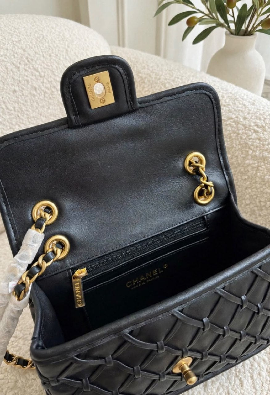 Chanel Woven Flap Shoulder Bag - Black