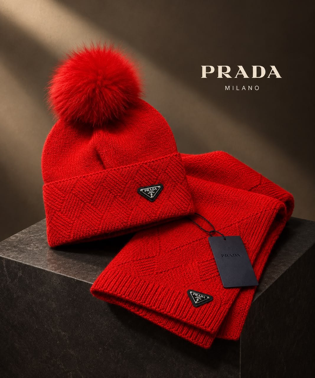 Prada Scarf & Beanie - Red