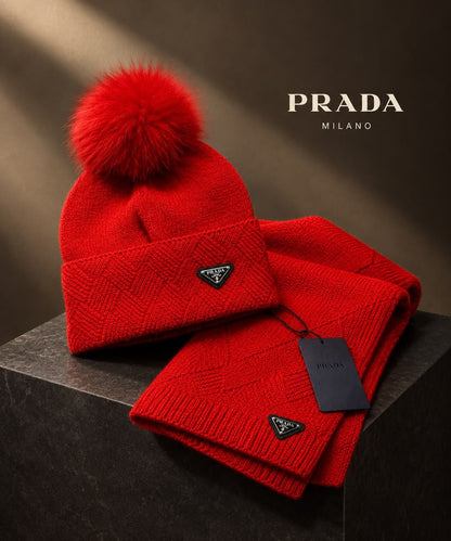 Prada Scarf & Beanie - Red