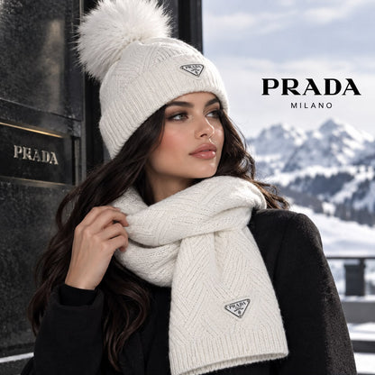 Prada Scarf & Beanie - White
