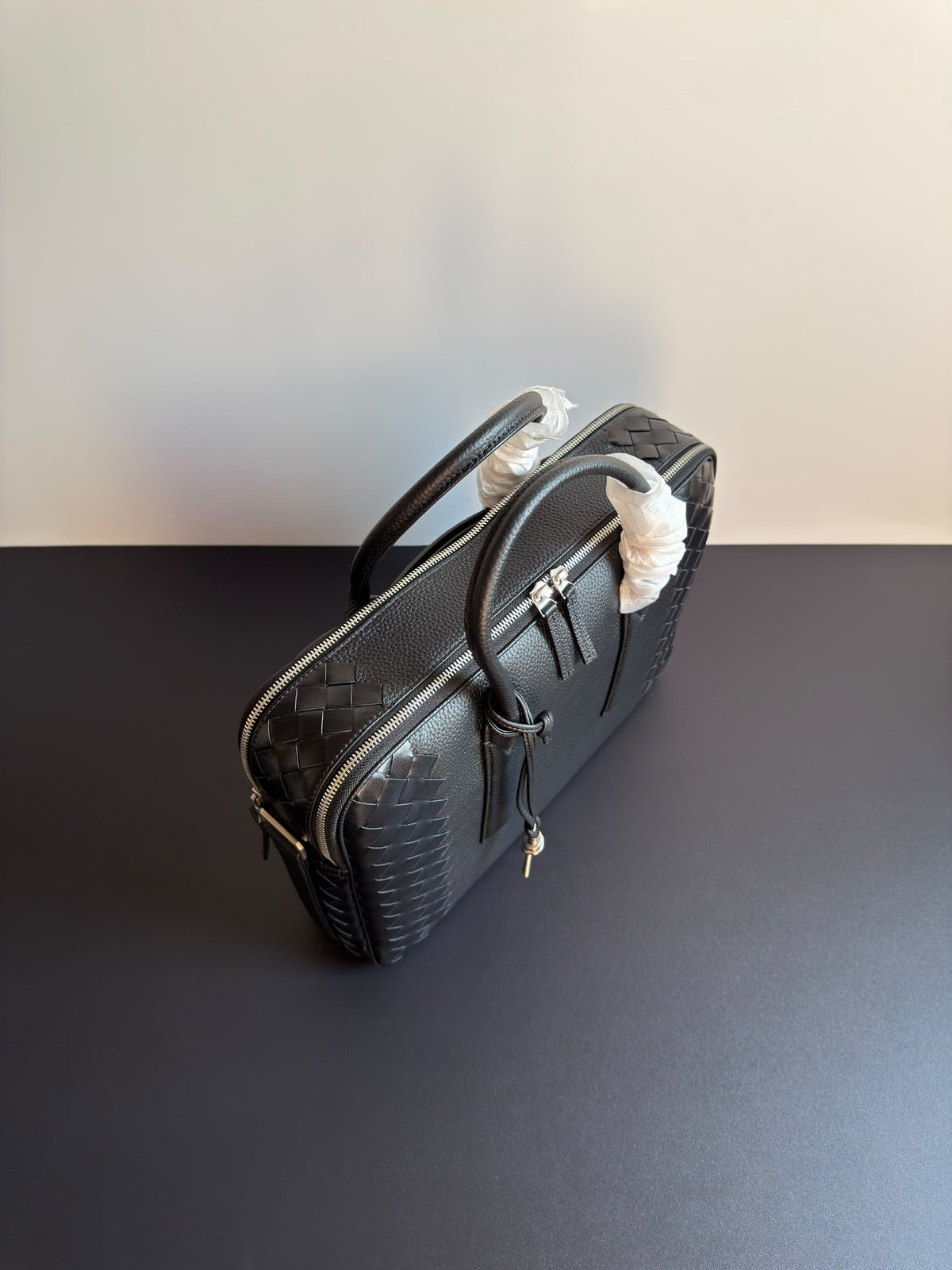 Bottega Veneta Panel Briefcase - Black