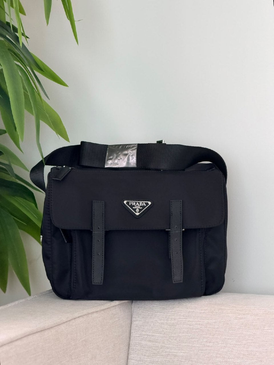 Prada Strap-Panel Crossbody Bag - Black