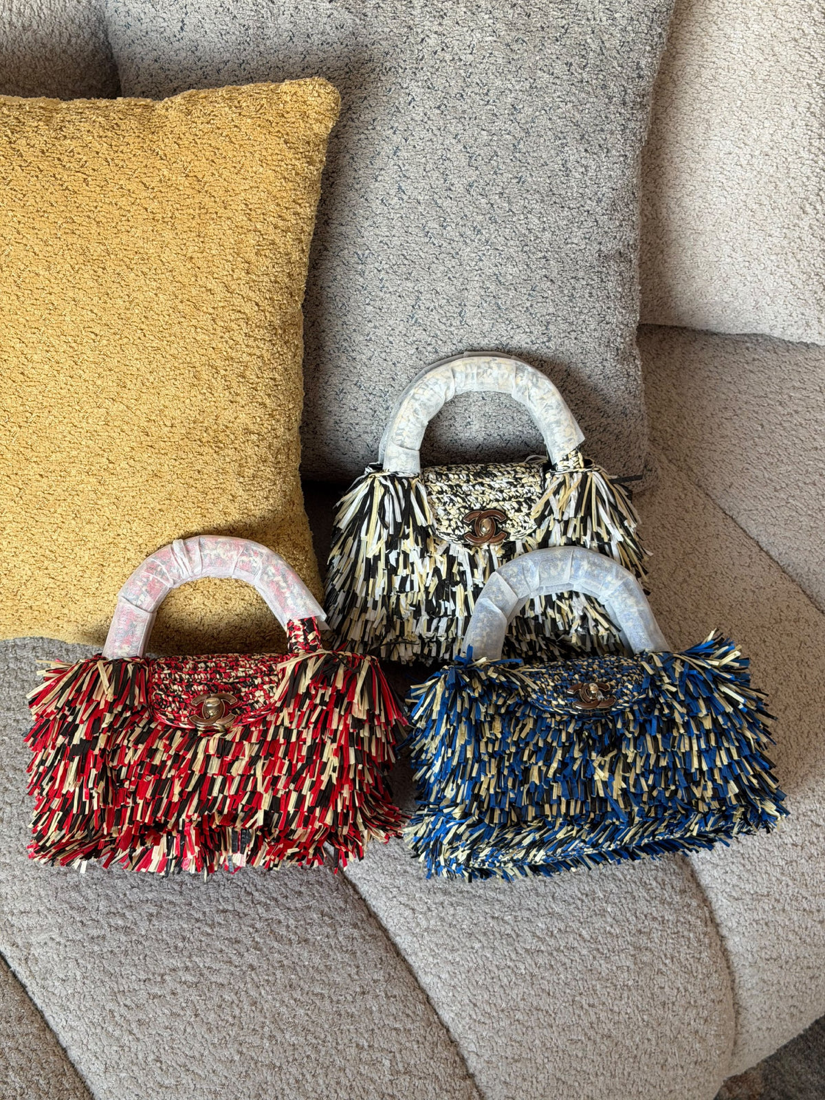 Chanel Fringe Top Handle Handbag - Red, Blue, Black, White, Multi