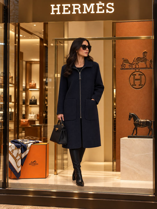 Hermès Zip-Front Coat - Navy