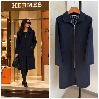 Hermès Zip-Front Coat - Navy