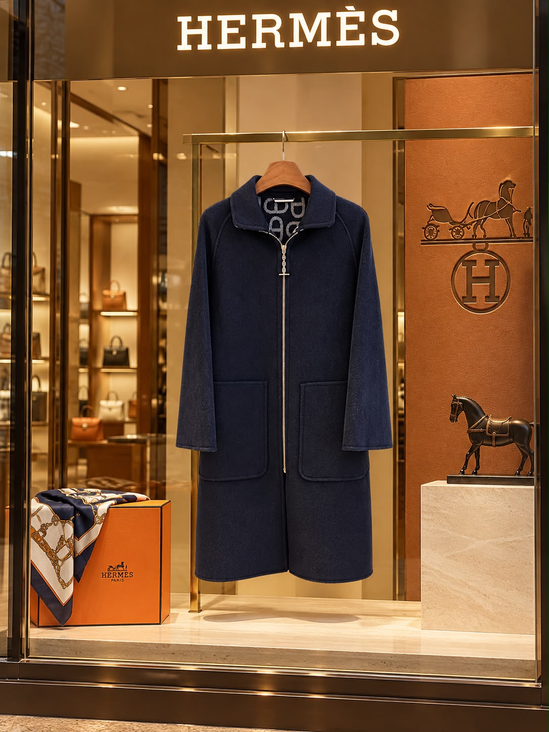 Hermès Zip-Front Coat - Navy