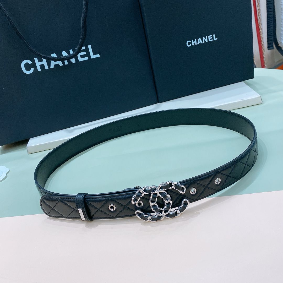 Chanel Quilted Interlocking Chain Belt - Black