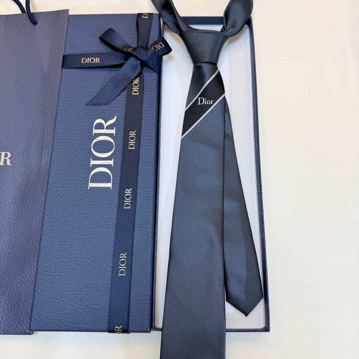 Dior Double Stripe Tie - Navy