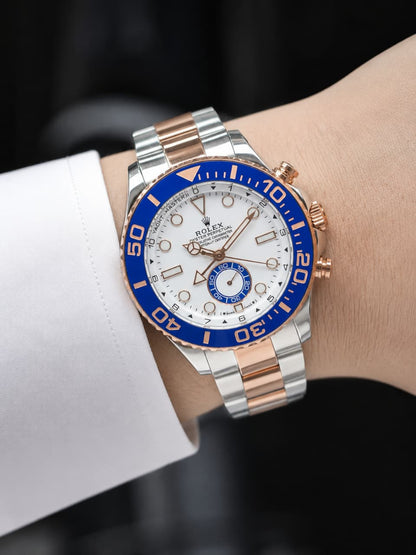 Rolex Watch - Silver & Gold & White Rose