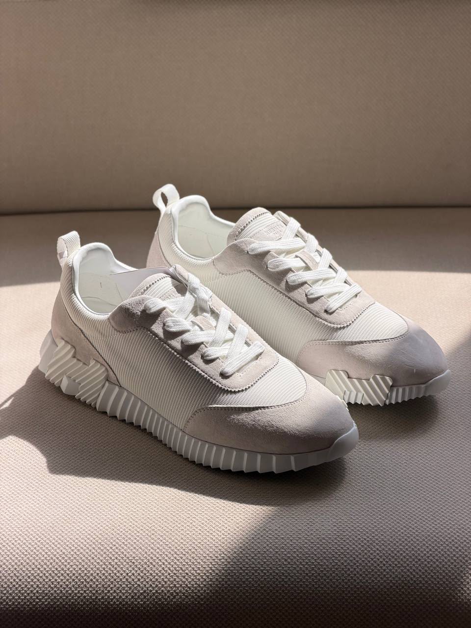 Hermès Ribbed-Sole Sneakers - White & Beige