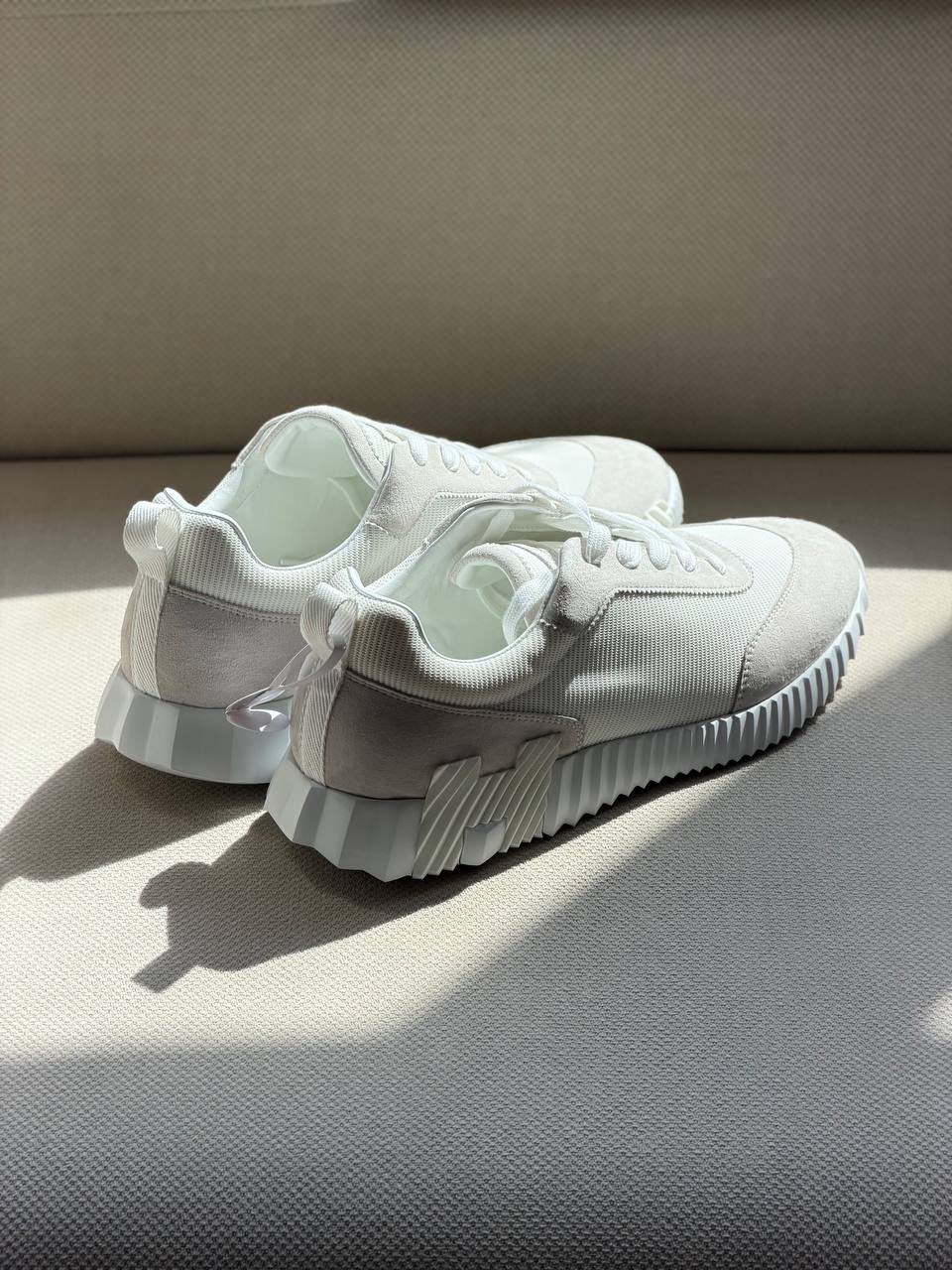 Hermès Ribbed-Sole Sneakers - White & Beige