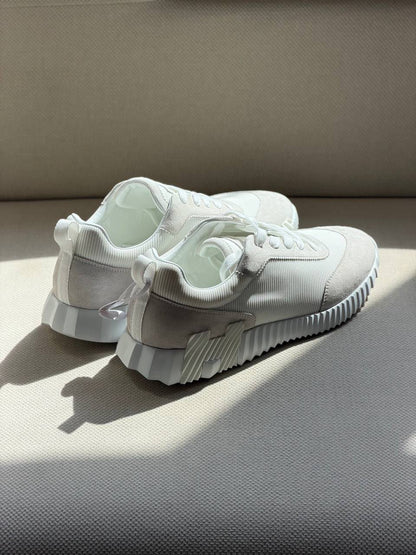 Hermès Ribbed-Sole Sneakers - White & Beige