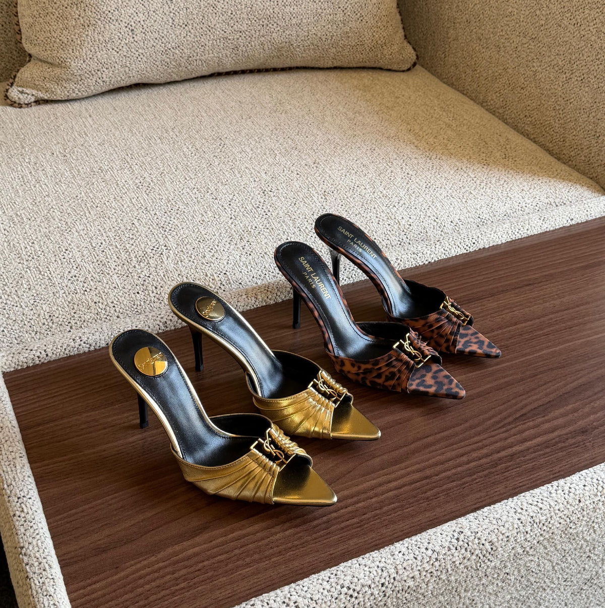 Saint Laurent Heels - Gold, Leopard