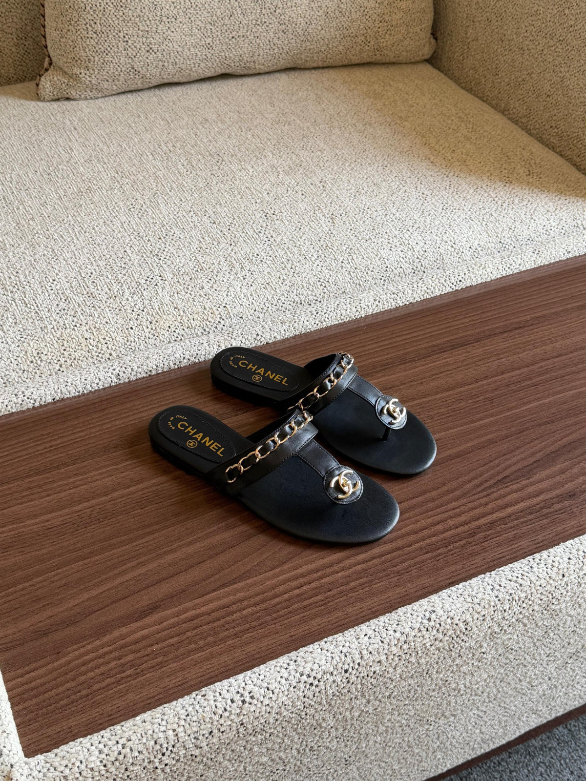 Chanel Chain Strap Slippers - Black