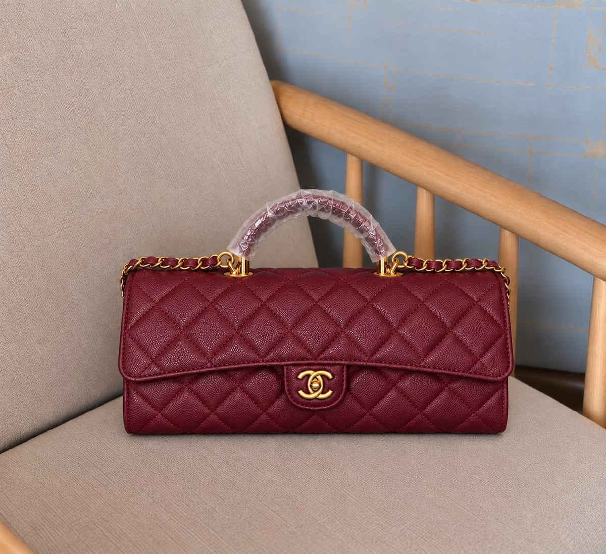 Chanel Quilted Top-Handle Shoulder Bag - Burgundy