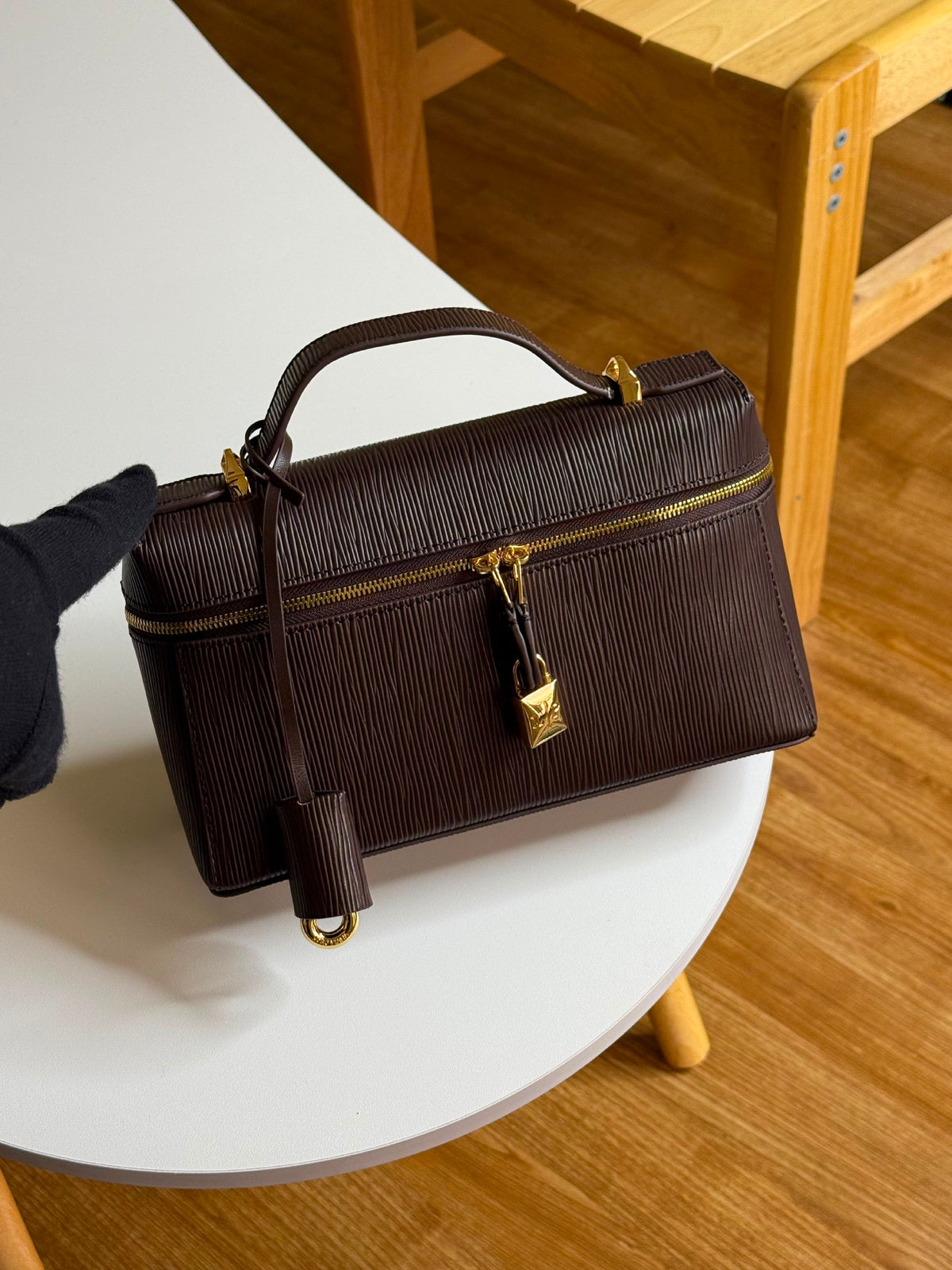 Loro Piana Zip-Top Handbag - Dark Brown Embossed