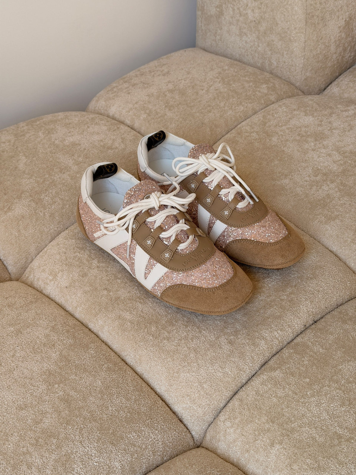 Louis Vuitton Stud-Trim Sneakers - Beige & Brown