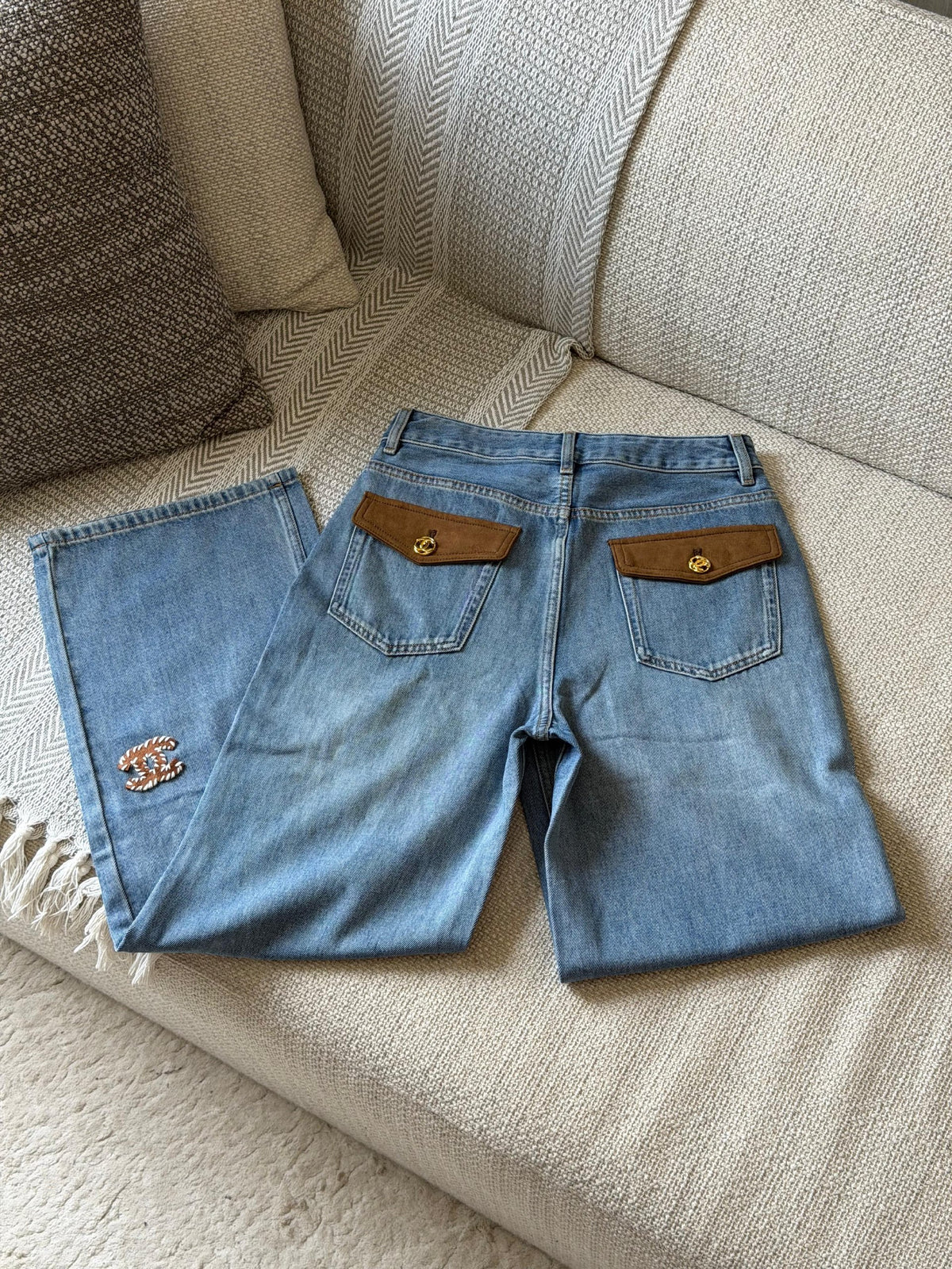 Chanel Patch-Pocket Jeans Pants - Blue