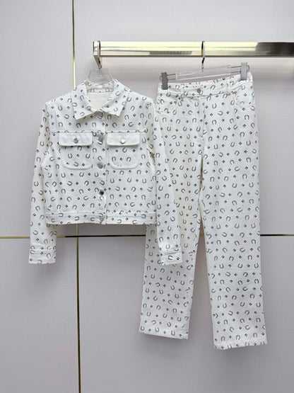 Hermès Cropped Jacket & Straight-Leg Pants Set - White