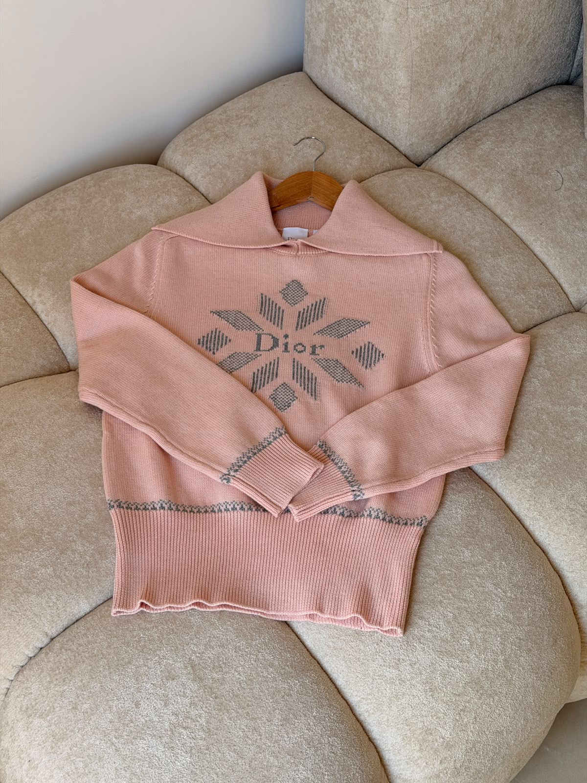 Dior Wide-Collar Polo Sweater - Pink