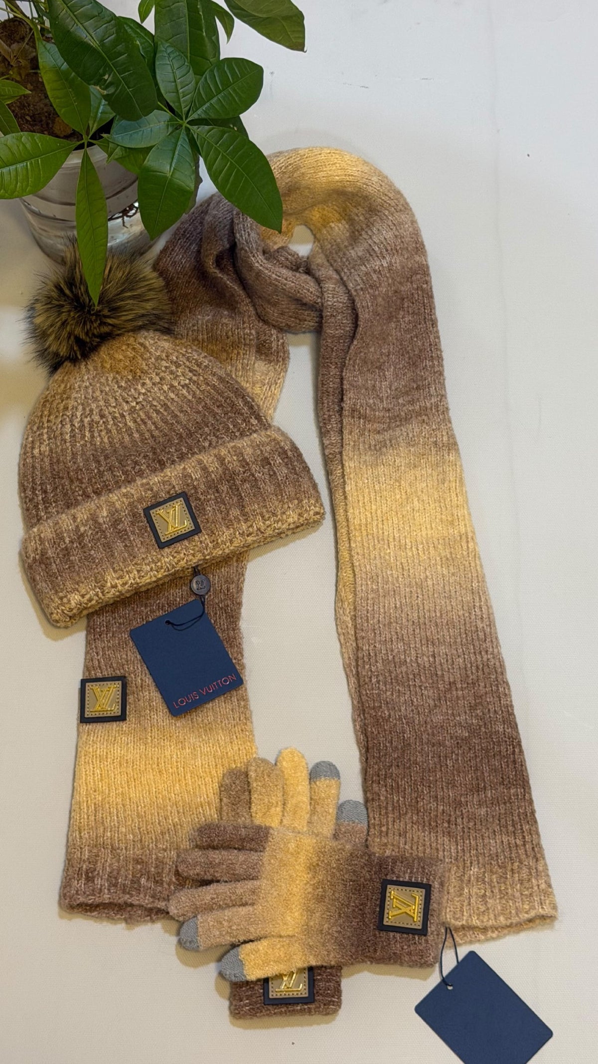 Louis Vuitton Scarf & Beanie - Brown & Beige