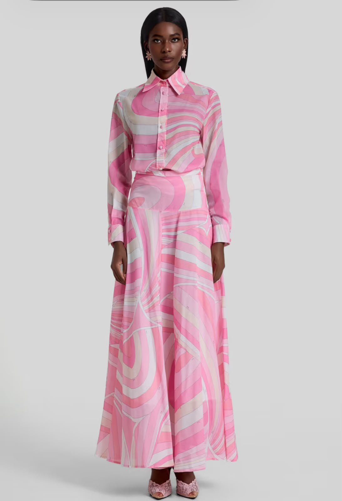 Pucci Cropped-Shirt Set - Pink