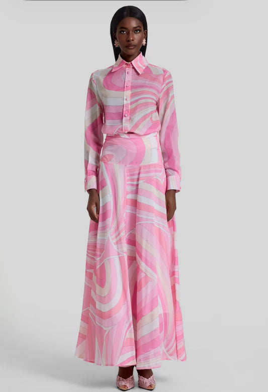 Pucci Cropped-Shirt Set - Pink