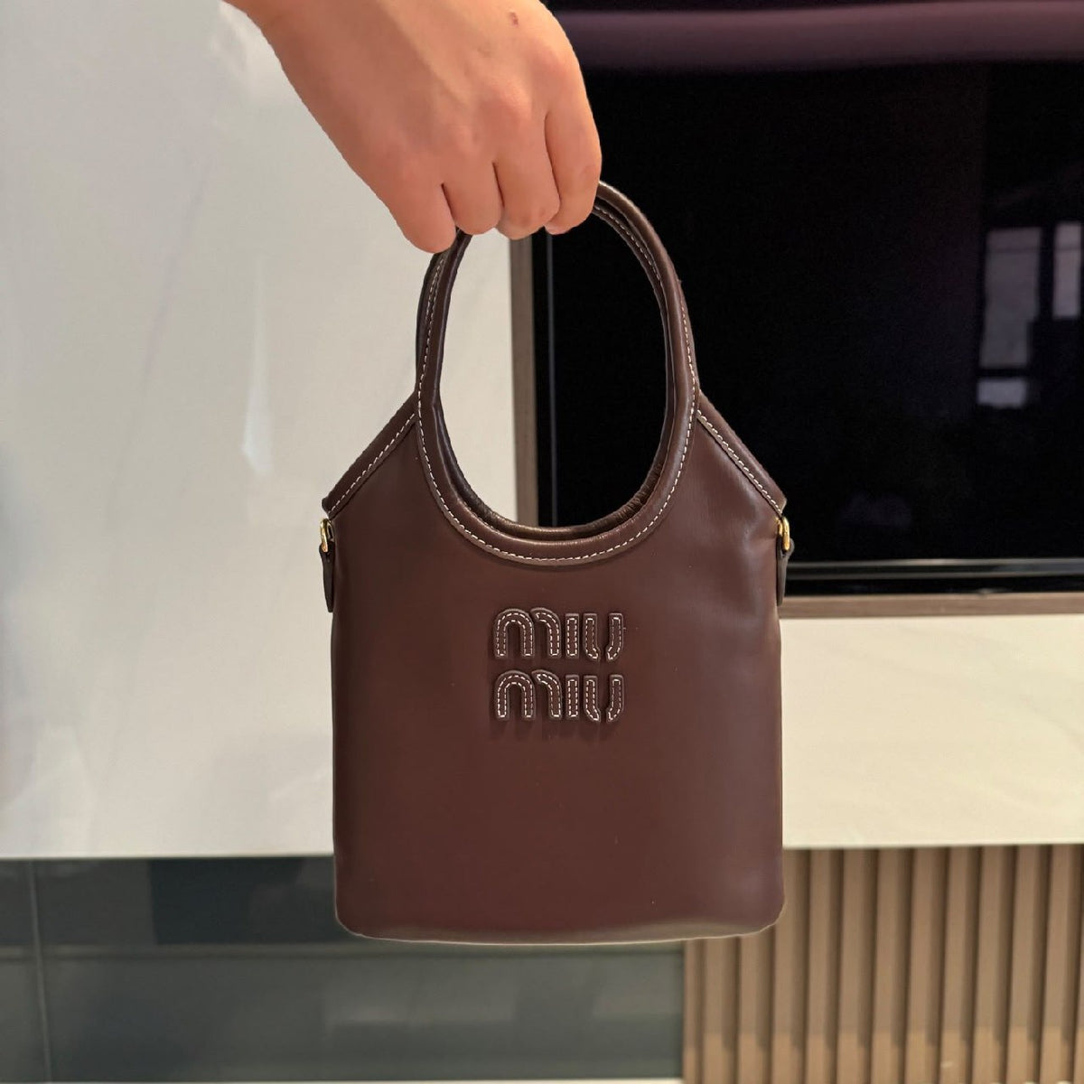 Miu Miu Stitched Logo Mini Tote Bag - Burgundy