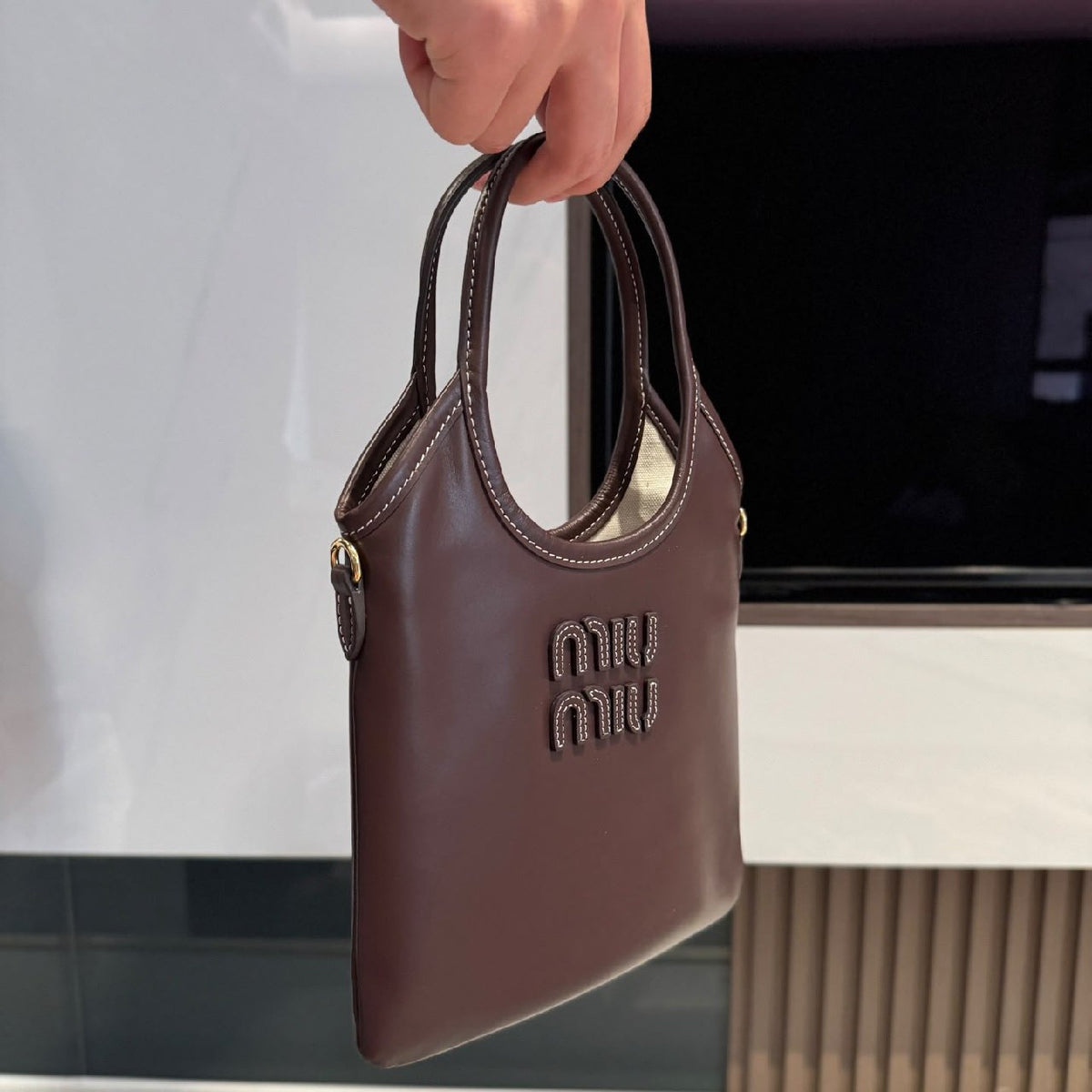 Miu Miu Stitched Logo Mini Tote Bag - Burgundy