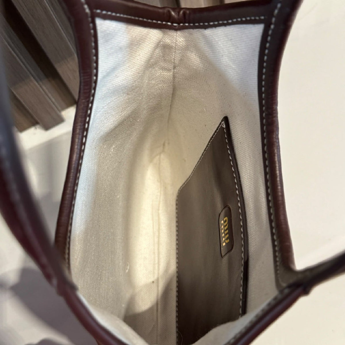 Miu Miu Stitched Logo Mini Tote Bag - Burgundy