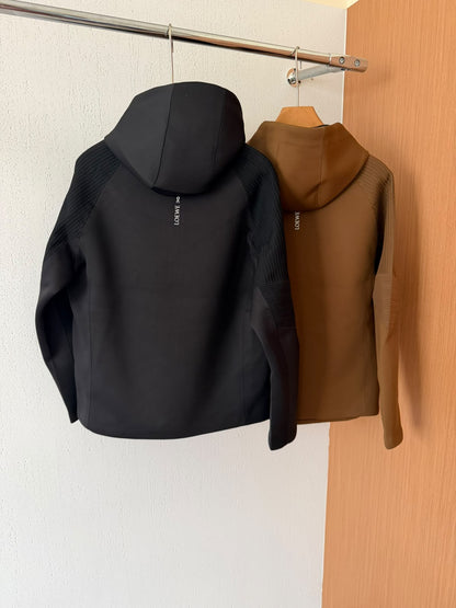 Loewe Ribbed-Panel Hooded Jacket - Brown, Black