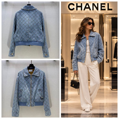 Chanel Diamond-Quilted Jacket - Blue