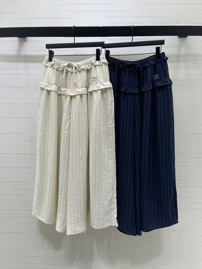 Chanel Pinstripe Pants - Navy, White