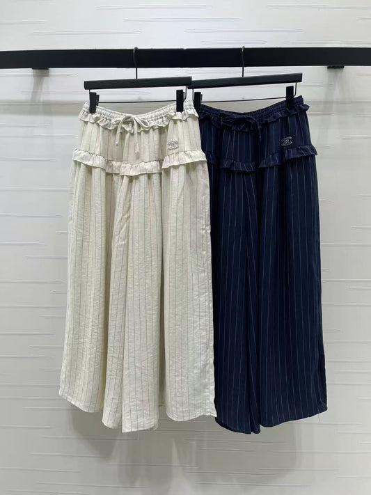 Chanel Pinstripe Pants - Navy, White