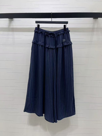 Chanel Pinstripe Pants - Navy, White