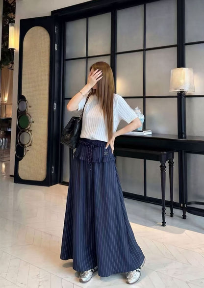 Chanel Pinstripe Pants - Navy, White