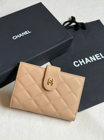 Chanel Diagonal-Quilted Wallet - Beige
