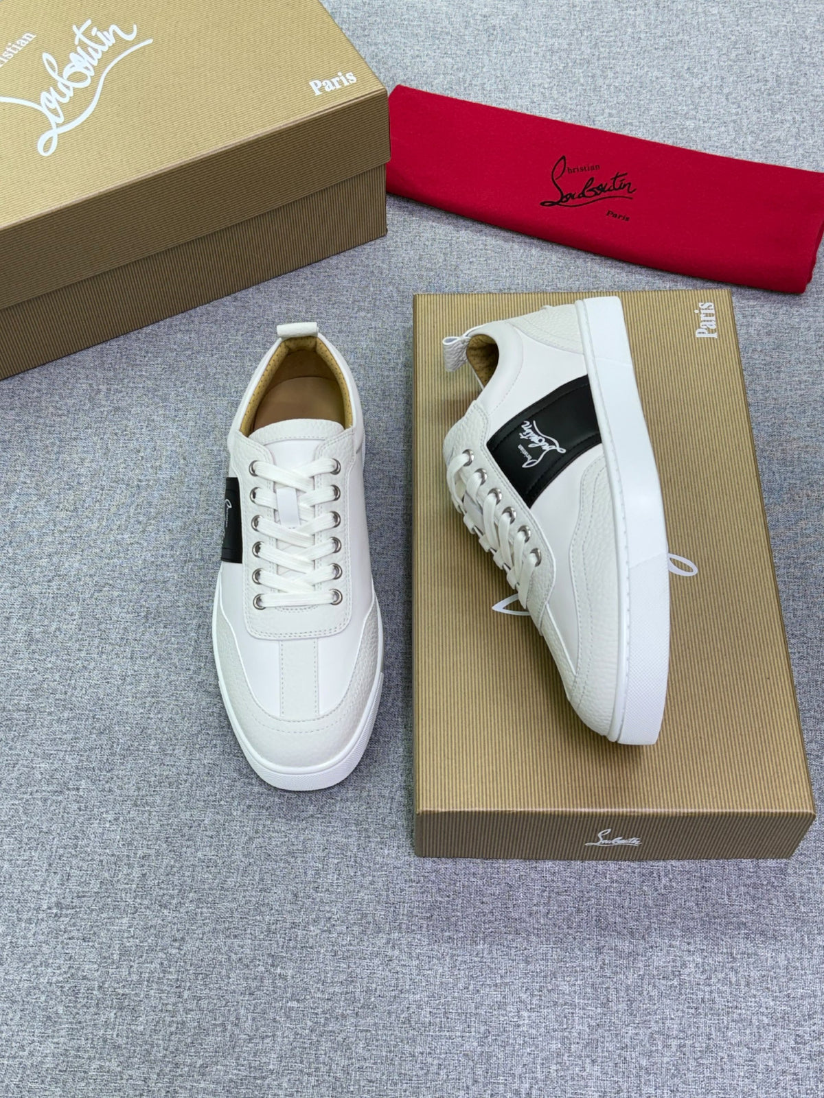 Christian Louboutin Contrast-Badge Sneakers - White & Black