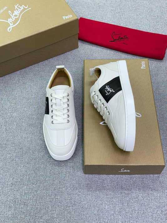 Christian Louboutin Contrast-Badge Sneakers - White & Black