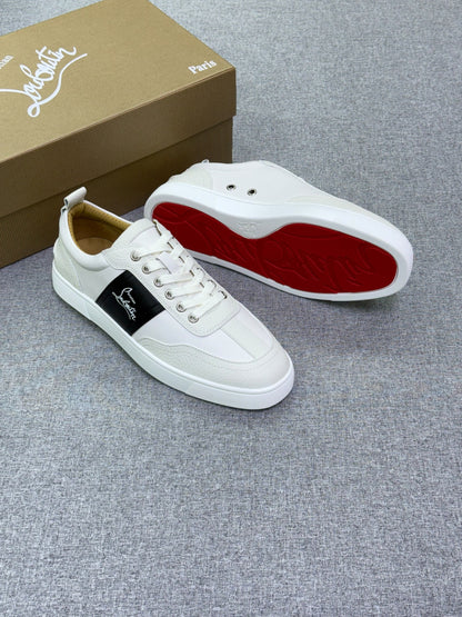 Christian Louboutin Contrast-Badge Sneakers - White & Black