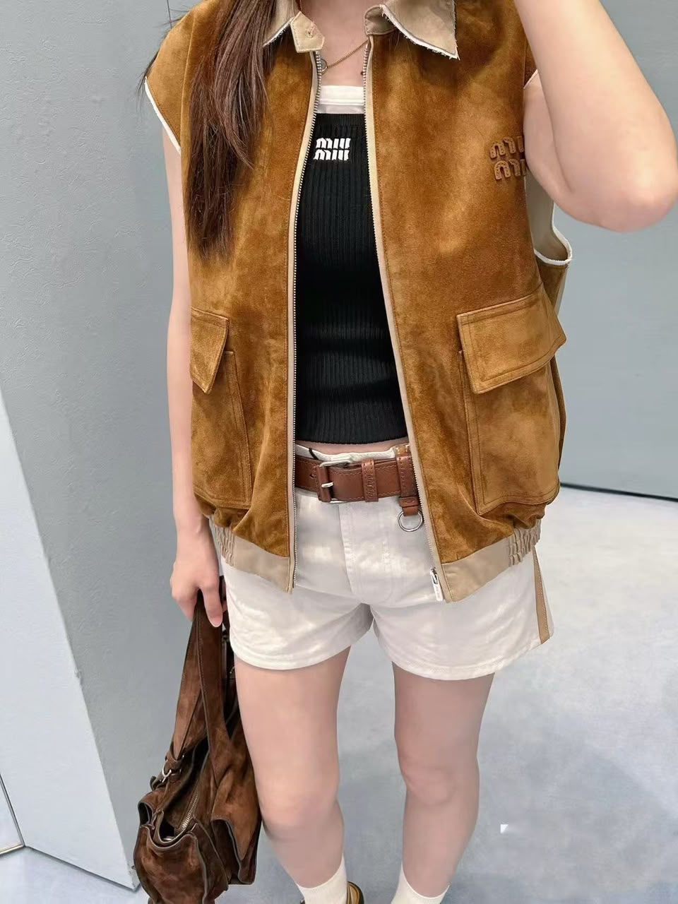 Miu Miu Utility Vest Jacket - Brown