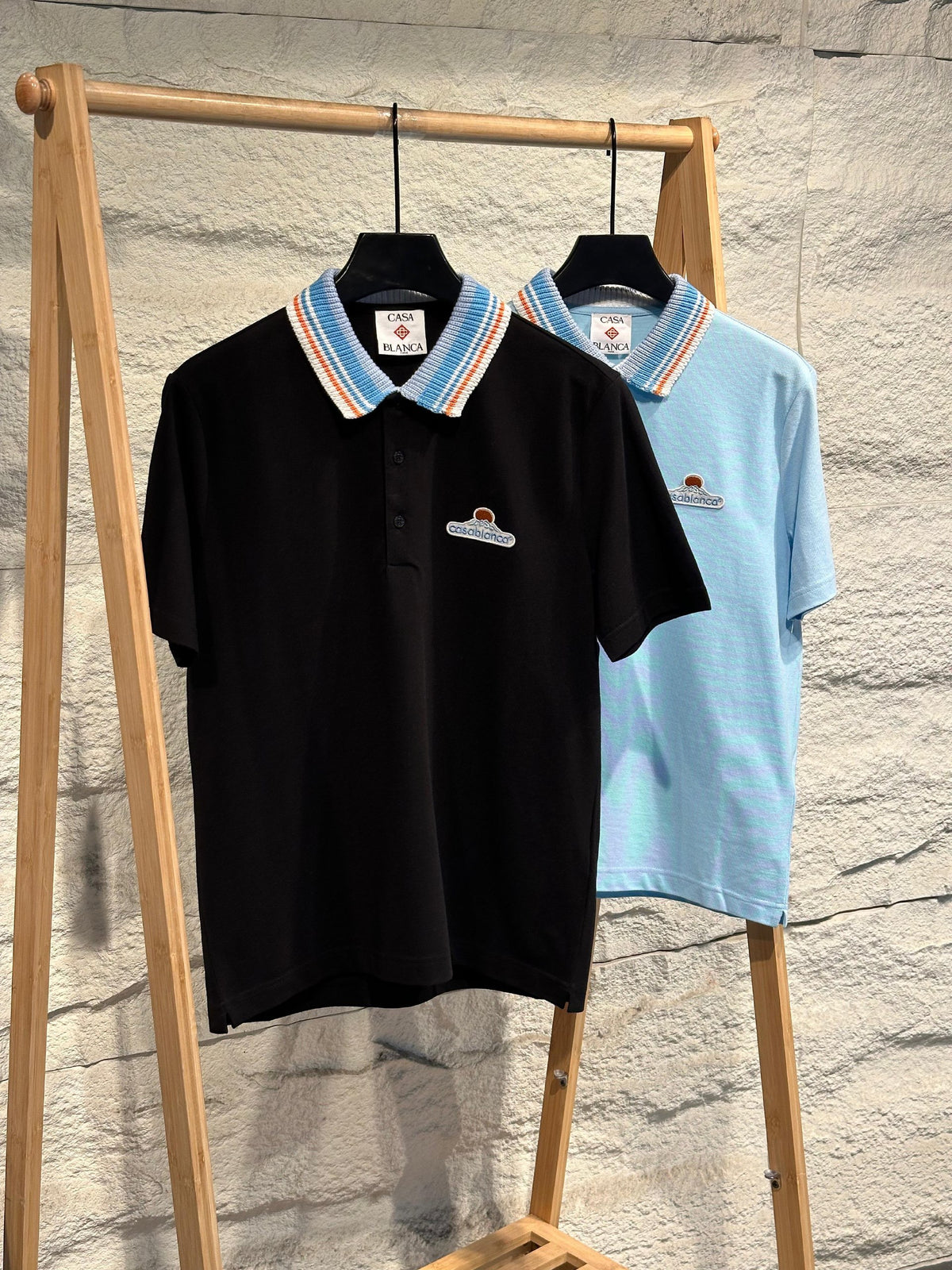Casablanca Polo Shirt - Black, Light Blue
