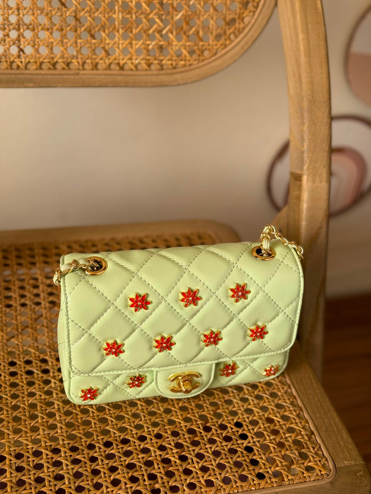 Chanel Quilted Flower Shoulder Bag - Green